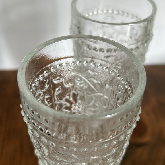 Vintage Pavel Panek Sklo 2 Footed Glass Goblets With Raised Floral Pattern - Picture 2 of 9